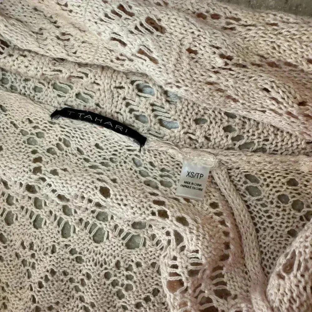 Tahari Size XS Oversized Open Knit Cardigan Sweater Top Light Pink Color - Picture 4 of 8